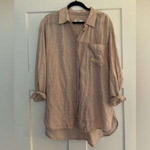 Linen Beige Casual Button Down Shirt
